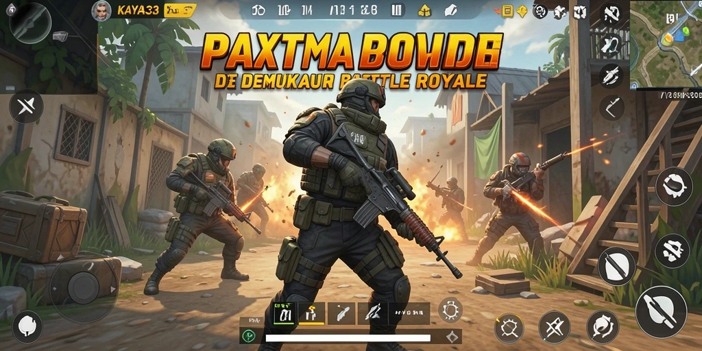 Screenshot utama KAYA33 menampilkan aksi pertempuran Battle Royale yang mendebarkan.