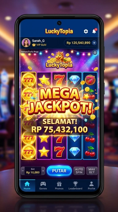 Tampilan utama aplikasi luckytopia dengan berbagai kategori aplikasi.