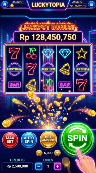 Screen aplikasi luckytopia menunjukkan rekomendasi populer.